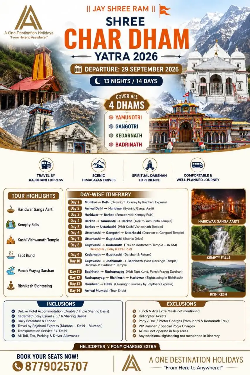 Char Dham Yatra Package by A One Destination Holidays