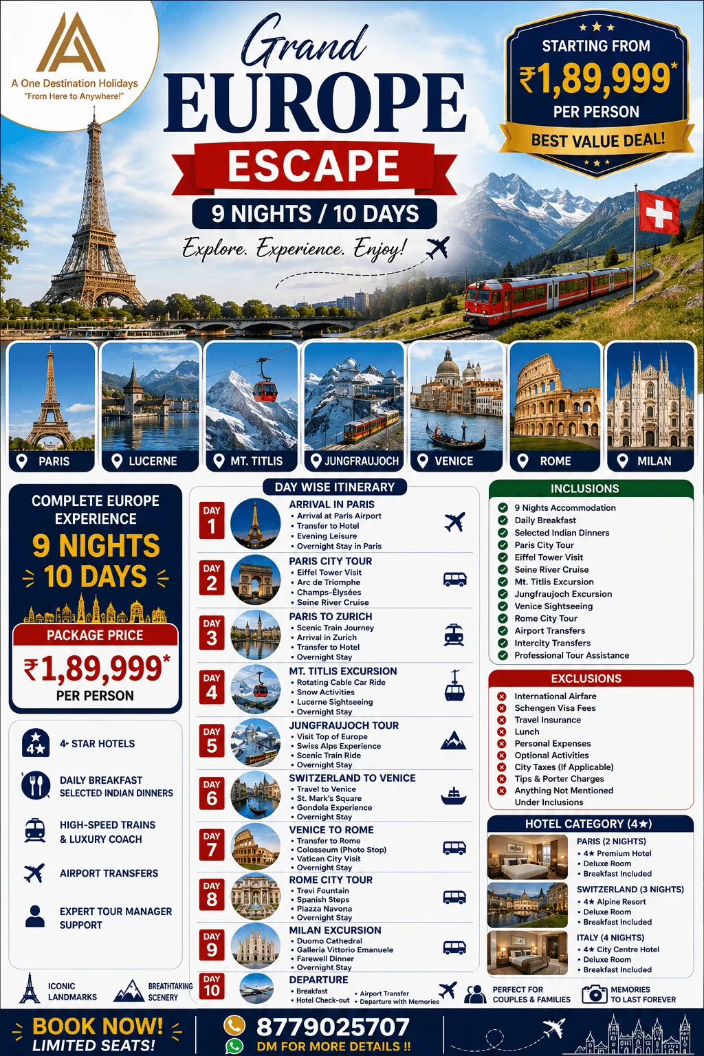 Europe Tour Package by A One Destination Holidays