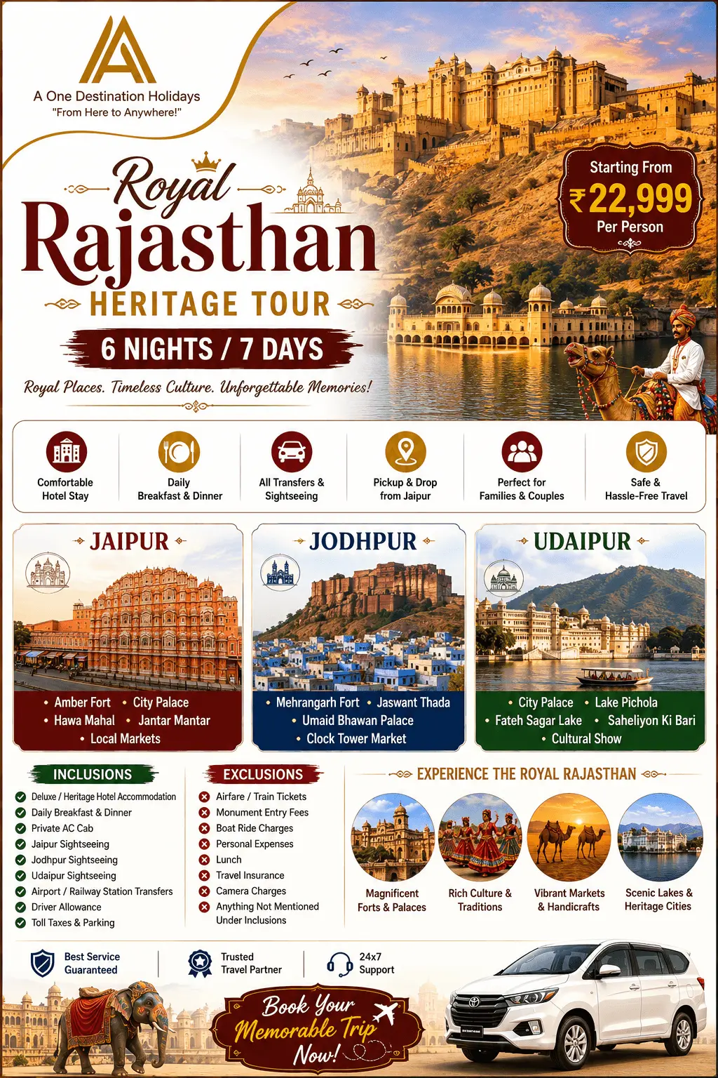 Rajasthan Tour Package by A One Destination Holidays